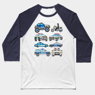 Cop Cars Motorcycle Police Patrol Car Design for Boys Girls Men Women Baseball T-Shirt